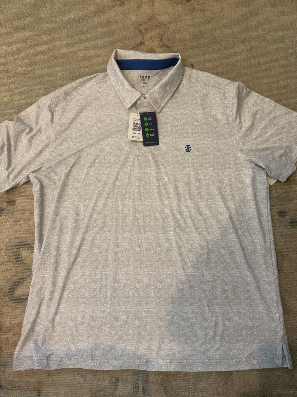 IZOD Light Gray Men’s Short-Sleeve Polo with Blue Logo